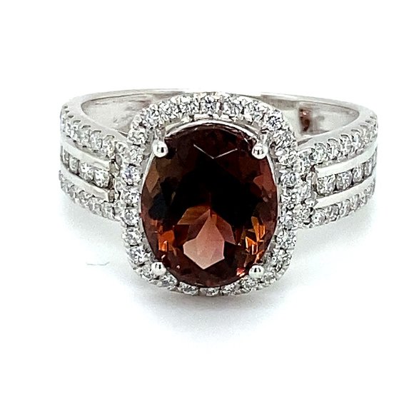 Orange Tourmaline 3.50ct Diamonds Platinum Ring - Picture 1 of 9